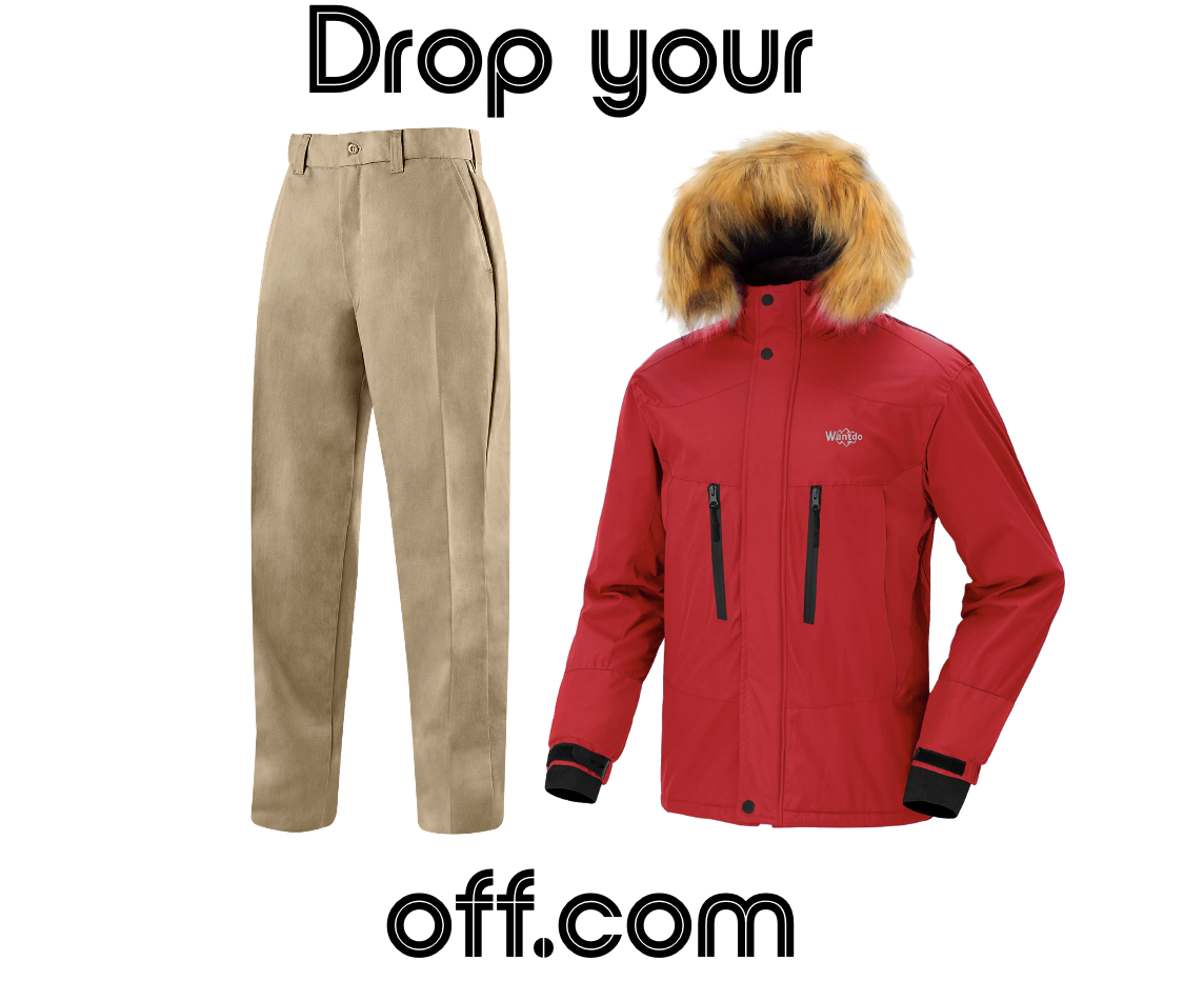 Drop Your Pants and Jacket Off brand art showing pants and jacket